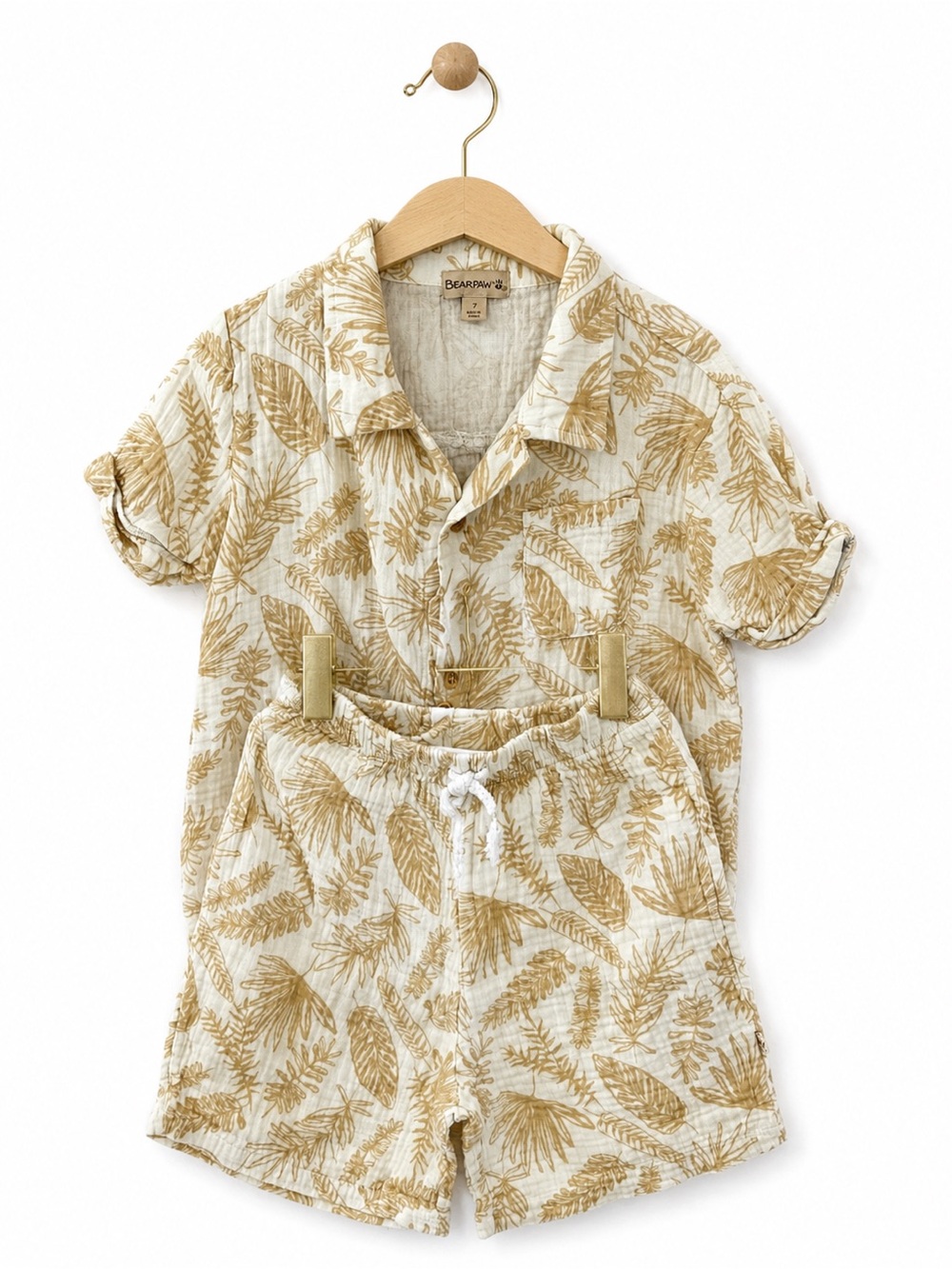 Bearpaw Kids 2-Piece Tropical Leaf Button-Up Shirt & Shorts Set Size 7